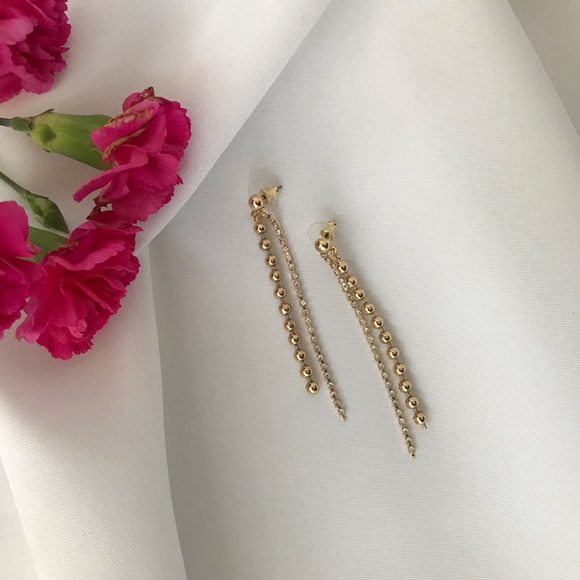 Simple Rhinestone Thread and Ball Drop Earrings - Picture 3 of 12